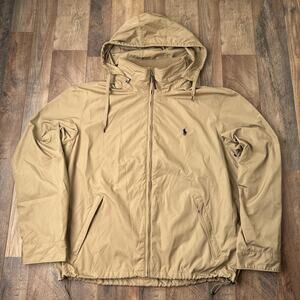Vintage Polo Ralph Lauren Rain Coat Jacket Men's XL Brown Hooded Full Zip 6846